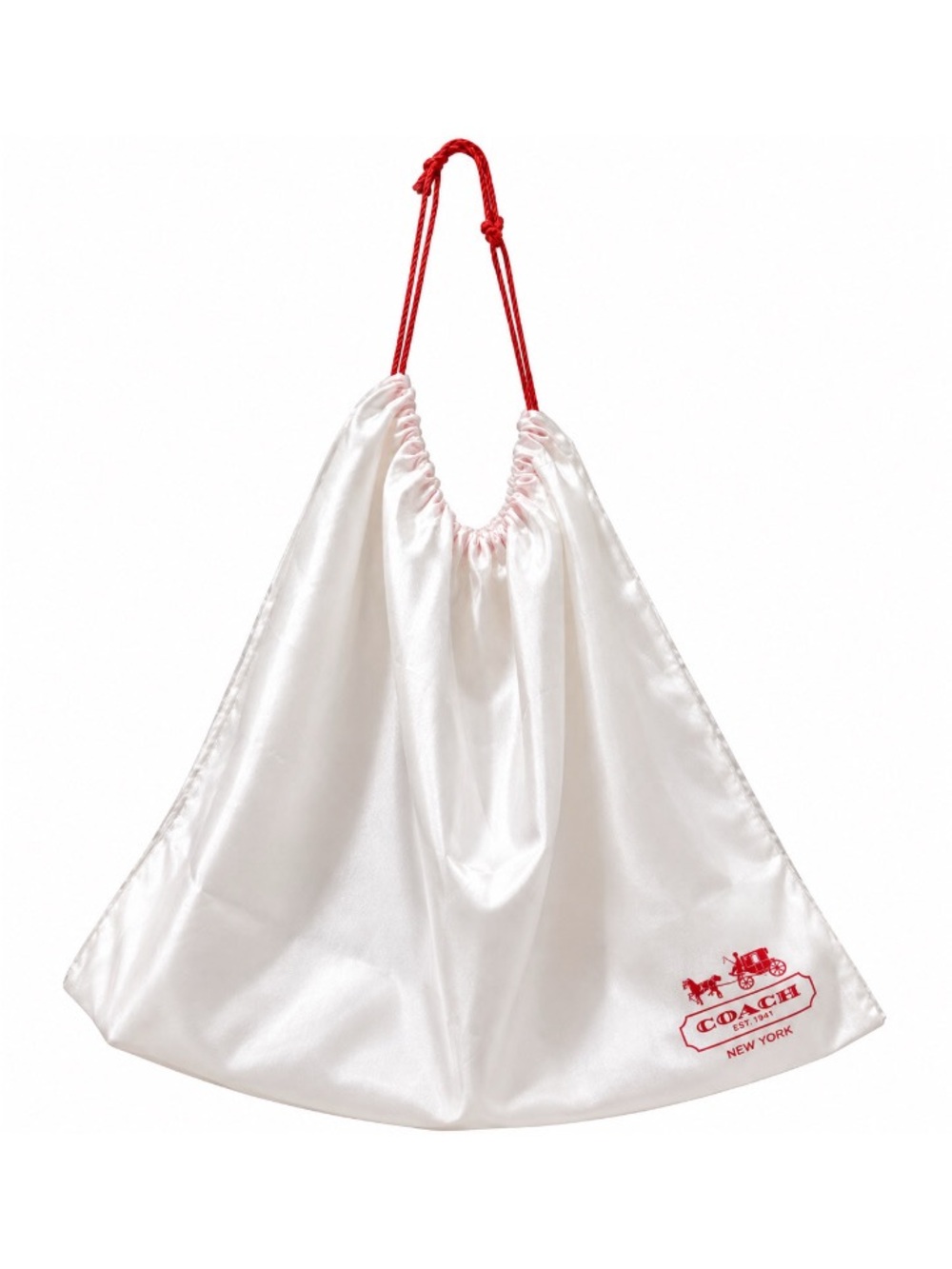 Authentic Coach XL White Satin Dust Bag Red Drawstring Logo